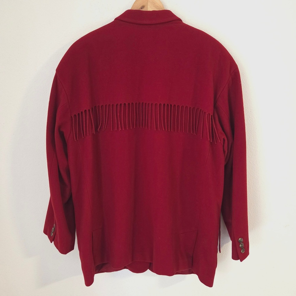A Line Anne Klein Red 100% Wool Fringe Western Jacket Coat Made in USA XL - Picture 3 of 11